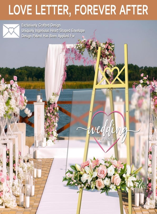 Semoprus 55" Gold Easel Stand for Sign, Heavy Duty Display Easel with Adjustable Chain, Heart-Shaped Envelope Design Art Easel for Paintings, Wedding Sign, Posters, Mirrors, Artwork Etc - Image 2